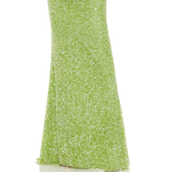 MAC DUGGAL SEQUIN DROP SHOULDER KEY LIME TRUMPET GOWN sz 14 - Picture 2 of 6